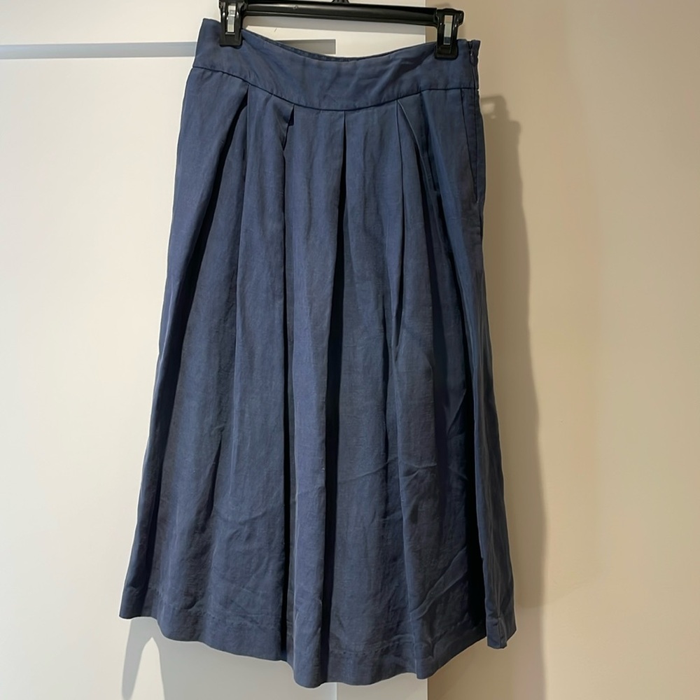 Wilfred Navy Blue Pleated Midi Skirt